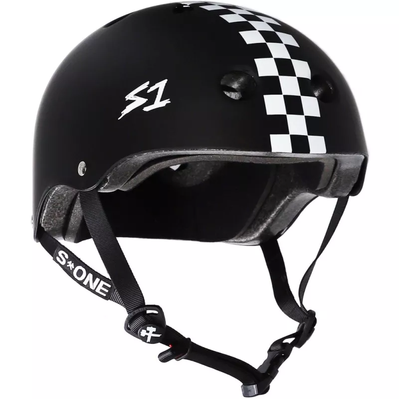 Skateboard helmet S-One Lifer Black Matte With Checkers 2024 