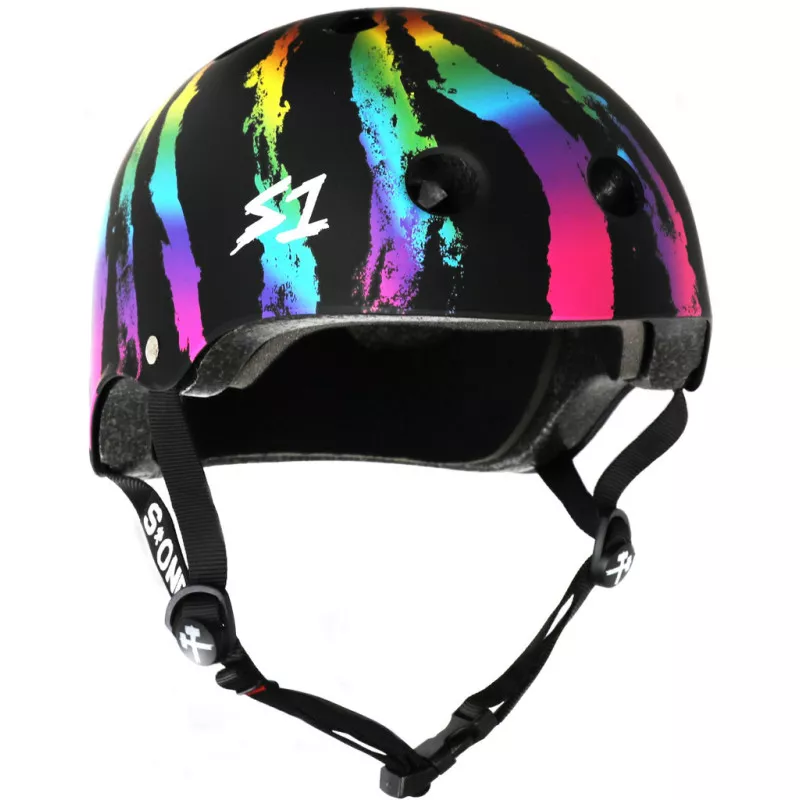 Skateboard helmet S-One Lifer Black Matte Rainbow Swirl 2024 